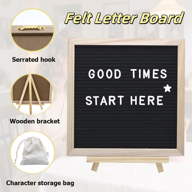 INTOMYTH Felt Letter Board with 294 Letters, Storage Bag and Stand, First Day of School Board, 10x10 Inches, Changeable Message Board with Wooden Frame and Wall Mount Hook (Black) - Image 3